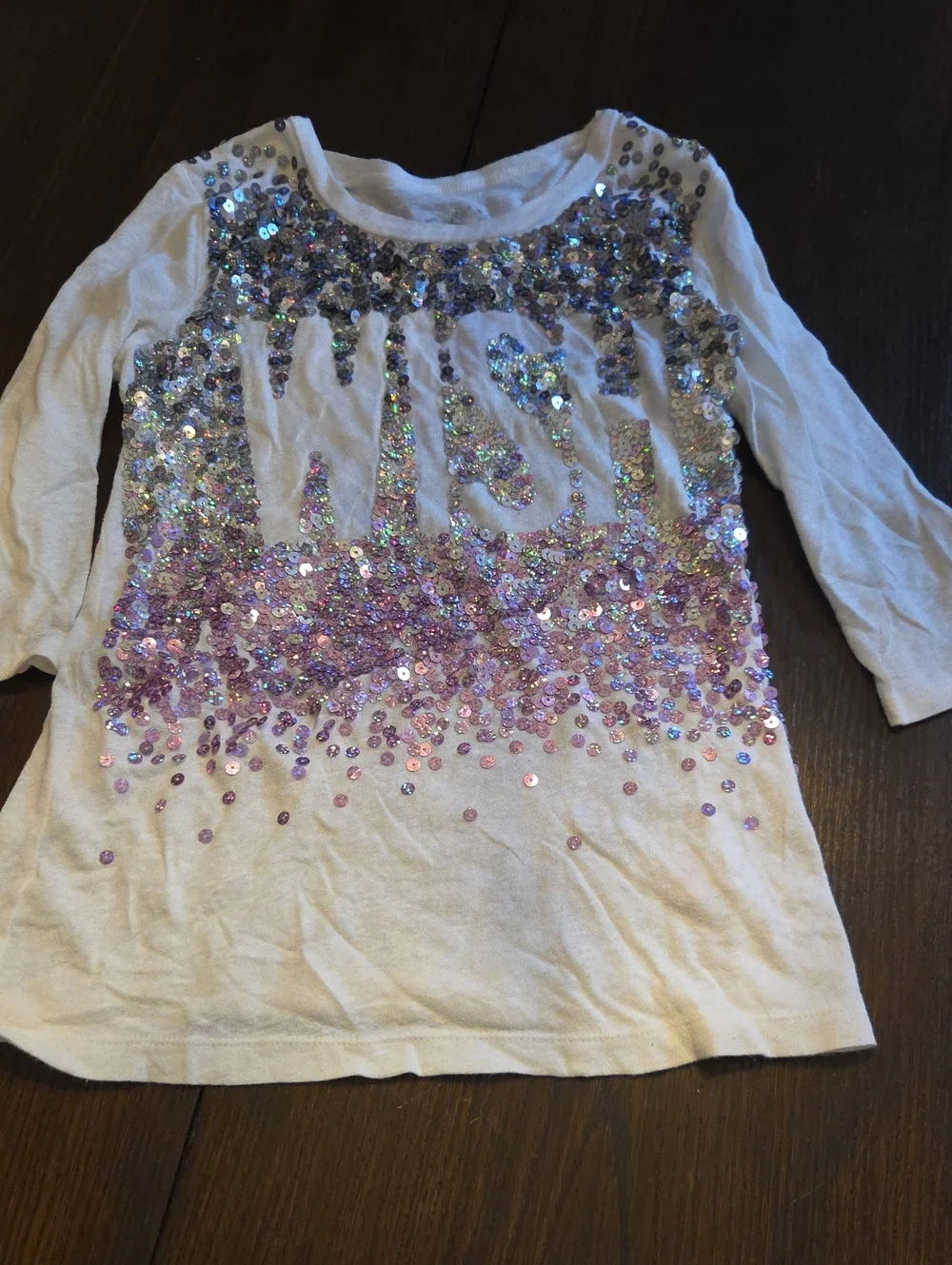 Justice White Long Sleeve Sequin Ombre Top